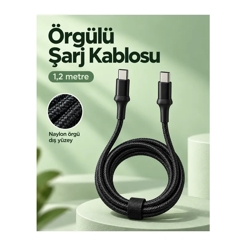 Type C to Type C LED Işıklı Şarj Kablosu 1,2 Metre