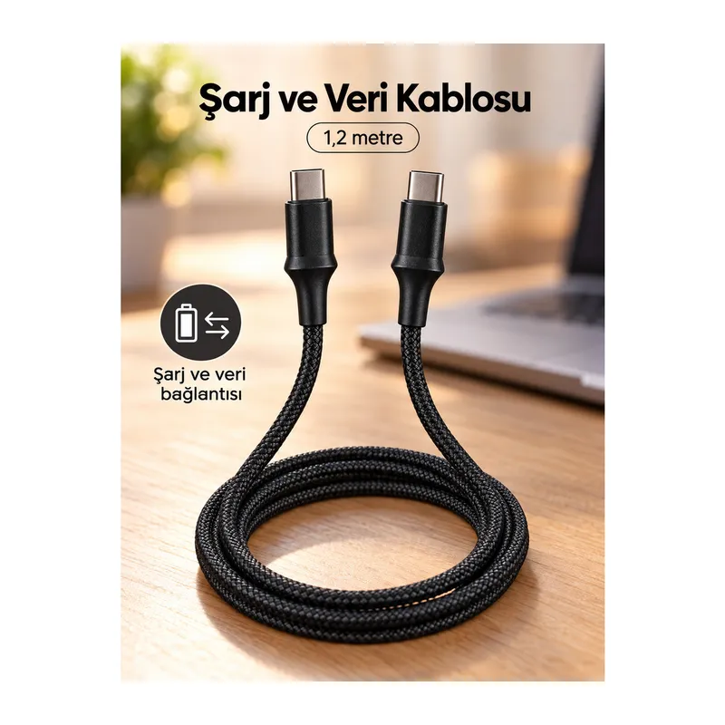 Uyumlu Telefon ve Dizüstü Bilgisayarlar İçin PD Type C Şarj Kablosu