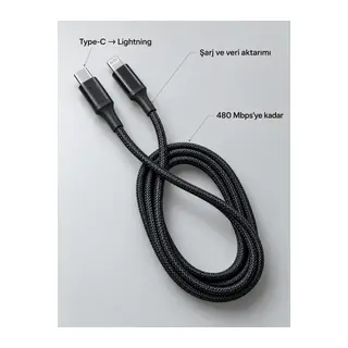 Uzun ve Dayanıklı Type C Lightning PD Hızlı Şarj Kablosu