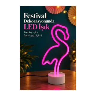 Flamingo Neon Lamba Beyaz Gövdeli Yuvarlak Tabanlı