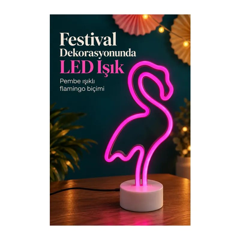 Flamingo Neon Lamba Beyaz Gövdeli Yuvarlak Tabanlı
