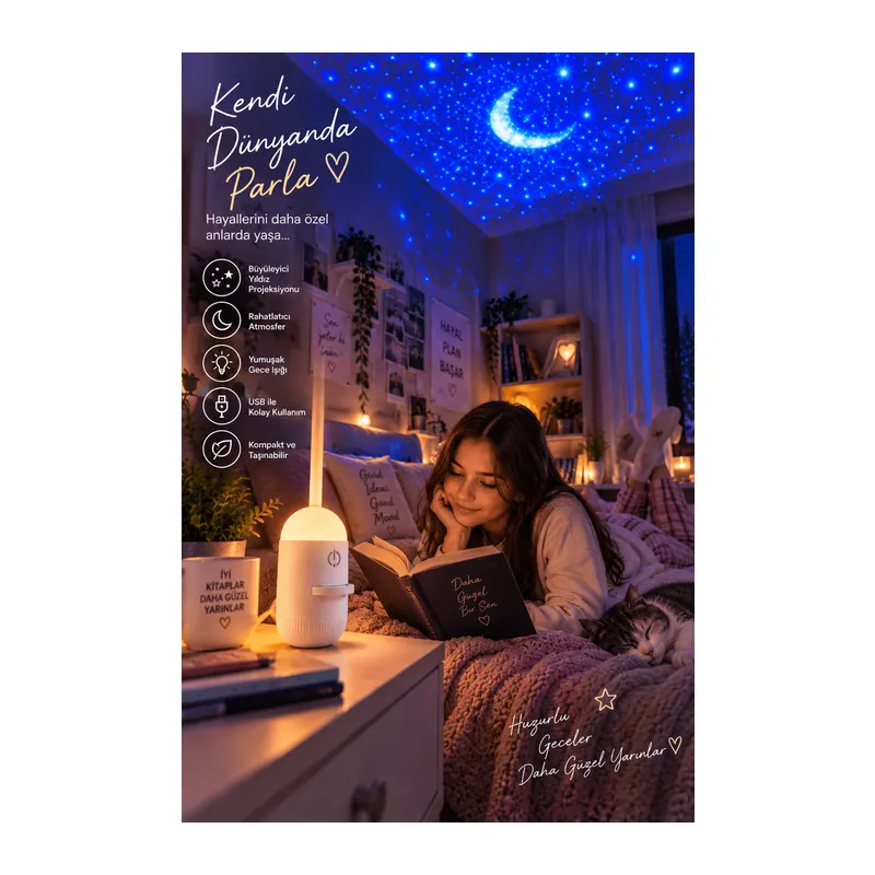 Çocuk Odası İçin Yıldızlı Gökyüzü Projeksiyon Gece Lambası