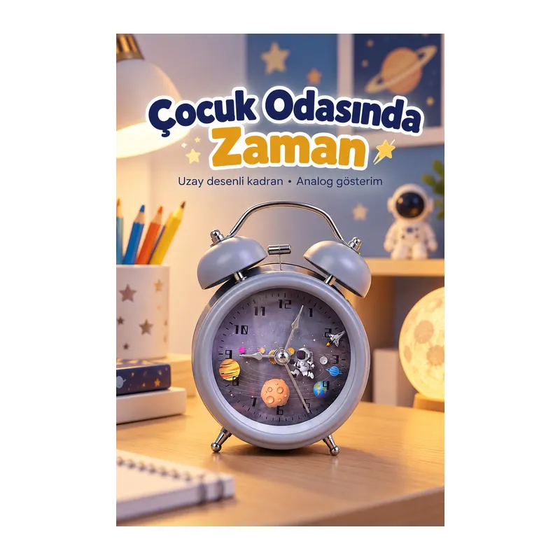 Dekoratif Alarmlı Masa Saati Desenli Analog Kadran