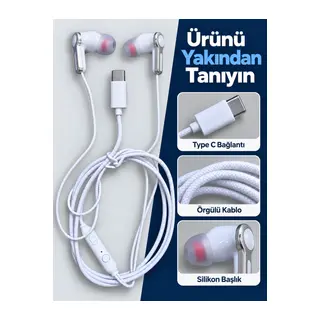 Gümüş Detaylı Silikon Başlıklı Type C Kablolu Kulaklık