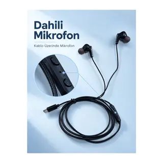 Type C Bağlantılı Siyah Kulaklık Mikrofonlu Kulak İçi Tasarım