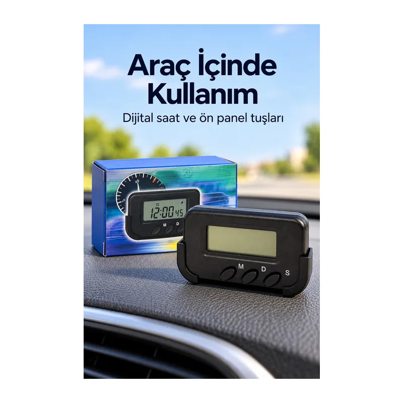 Kronometreli Oto Saat Alarm ve Dijital Ekranlı