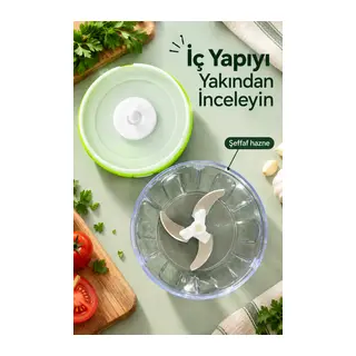 İpli Rondo Yeşil Kapaklı Şeffaf Hazneli Sebze Doğrayıcı