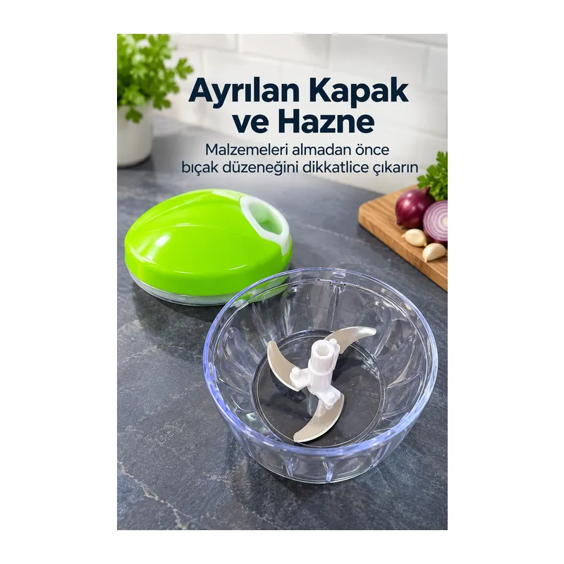 Üç Bıçaklı Sebze Doğrayıcı Ayrılabilir Kapaklı Şeffaf Hazneli
