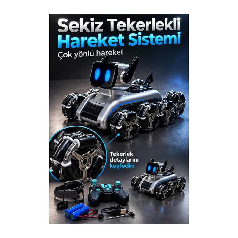 Saat Kumandalı Sekiz Tekerlekli Şarjlı Robot Köpek