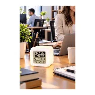 Modern Tasarımlı Küp Saat LED Aydınlatmalı Dijital Alarm Saati
