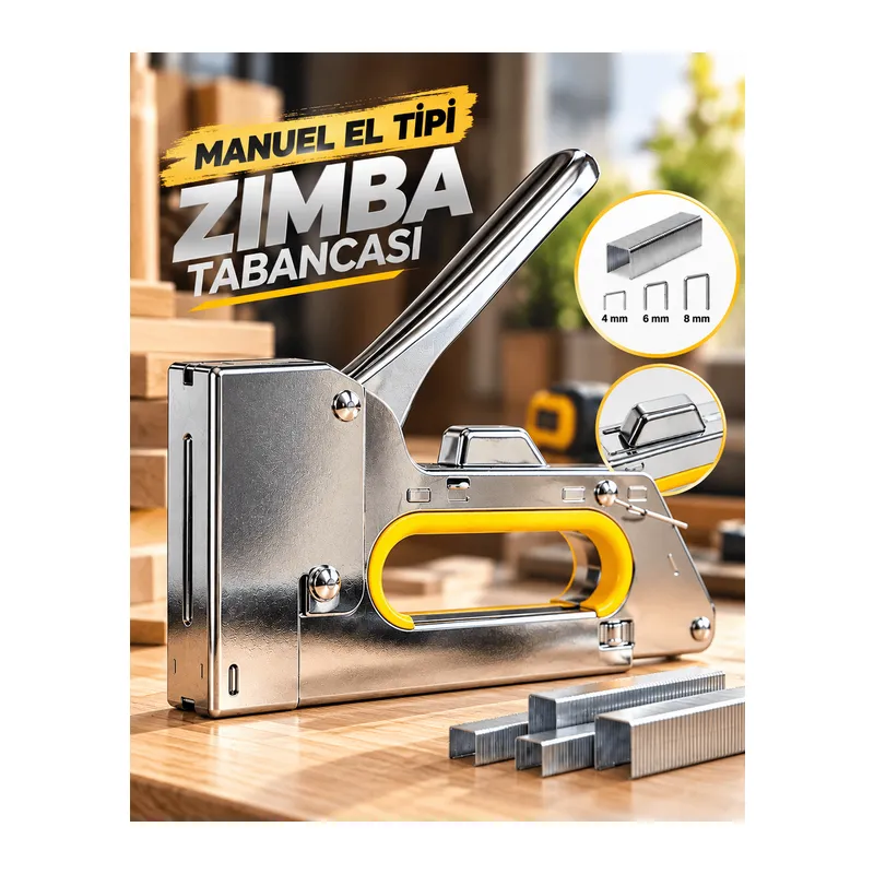 El Tipi Manuel Zımba Tabancası 4-6-8 mm No.13 Ergonomik Tutma Kollu Çok Amaçlı Zımba Makinesi