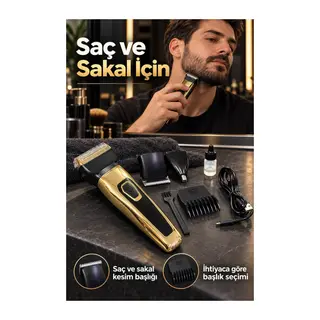 Saç Sakal Tıraş Makinesi Üç Değiştirilebilir Başlıklı