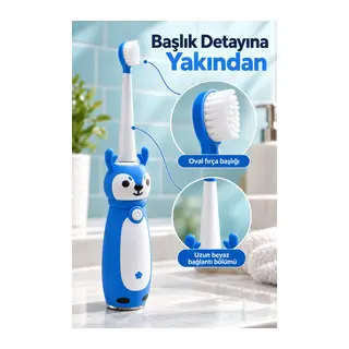 Çocuk Elektrikli Diş Fırçası Mavi Geyik Figürlü Şarjlı