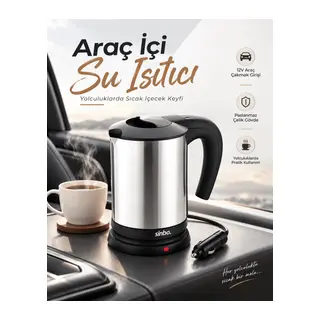 Otomobil İçin 12V Çakmak Soketli Paslanmaz Çelik Taşınabilir Su Isıtıcı Seyahat Kettle