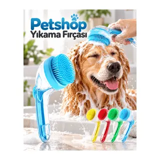 1. Yumuşak Silikon Uçlu Pet Banyo Fırçası Şampuan Hazneli Kedi Köpek Yıkama ve Masaj Tarağı