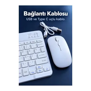 Beyaz Klavye Mouse Seti USB Alıcılı Kablosuz Bağlantı