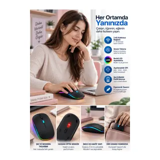 İnce Ergonomik Tasarım 2.4G Kablosuz LED Mouse