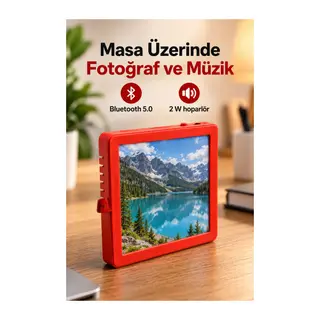 Şarj Edilebilir Müzikli Fotoğraf Çerçevesi Kırmızı Gövde