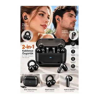 4 Kulaklıklı 2’si 1 Arada Kablosuz Bluetooth Kulaklık Klipsli Kulak İçi Siyah