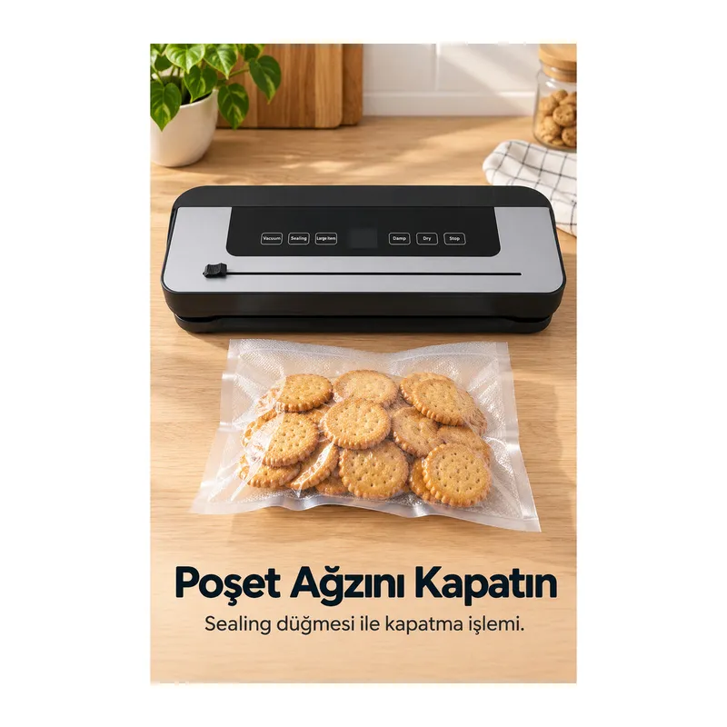 Poşet Yapıştırma ve Vakumlama Makinesi Açılır Kapaklı