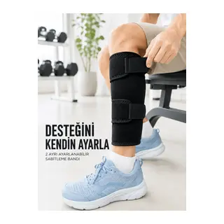 Sporcu Baldırlığı Ayarlanabilir Bantlı Baldır Destek Aparatı Siyah