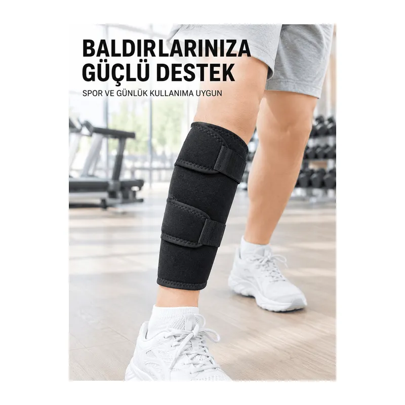 Ayarlanabilir Baldır Desteği Siyah Çift Bantlı Spor ve Yürüyüş Baldırlığı