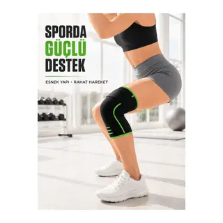 Siyah Yeşil Spor Dizlik Ayarlanabilir Destek Bantlı Nefes Alabilen Örme