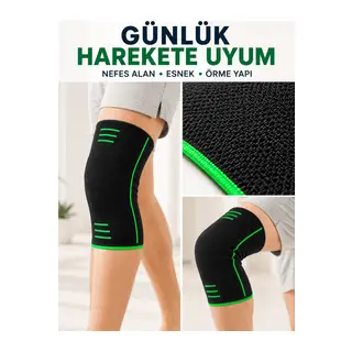 Siyah Yeşil Örme Dizlik Esnek ve Nefes Alabilen Spor Diz Desteği