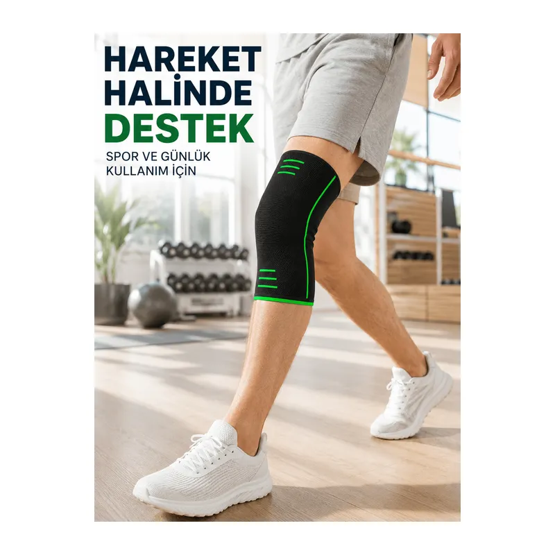 Örme Spor Dizlik Siyah Yeşil Esnek Diz Destekleyici Günlük Kullanım