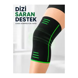 Siyah Yeşil Diz Desteği Esnek Örme Kumaşlı Spor Dizlik