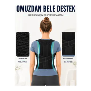 Dik Duruş Korsesi Fileli Sırt ve Bel Destekli Ayarlanabilir Omuz Destek Korsesi