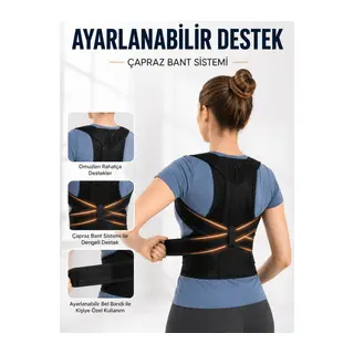 Sırt ve Bel Destekli Dik Duruş Korsesi Ayarlanabilir Çapraz Bantlı Fileli Tasarım