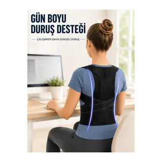 Dik Durmaya Yardımcı Sırt Korsesi Nefes Alan Fileli Ayarlanabilir Bel ve Omuz Desteği