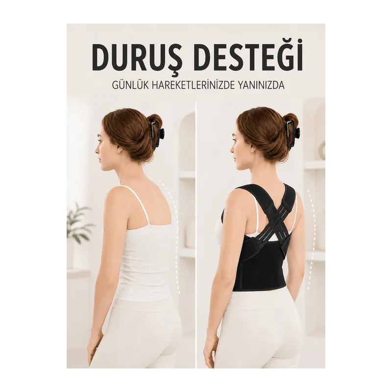 Postür Dik Duruş Korsesi Sırt Destekli Ayarlanabilir Lastikli Bel Korsesi