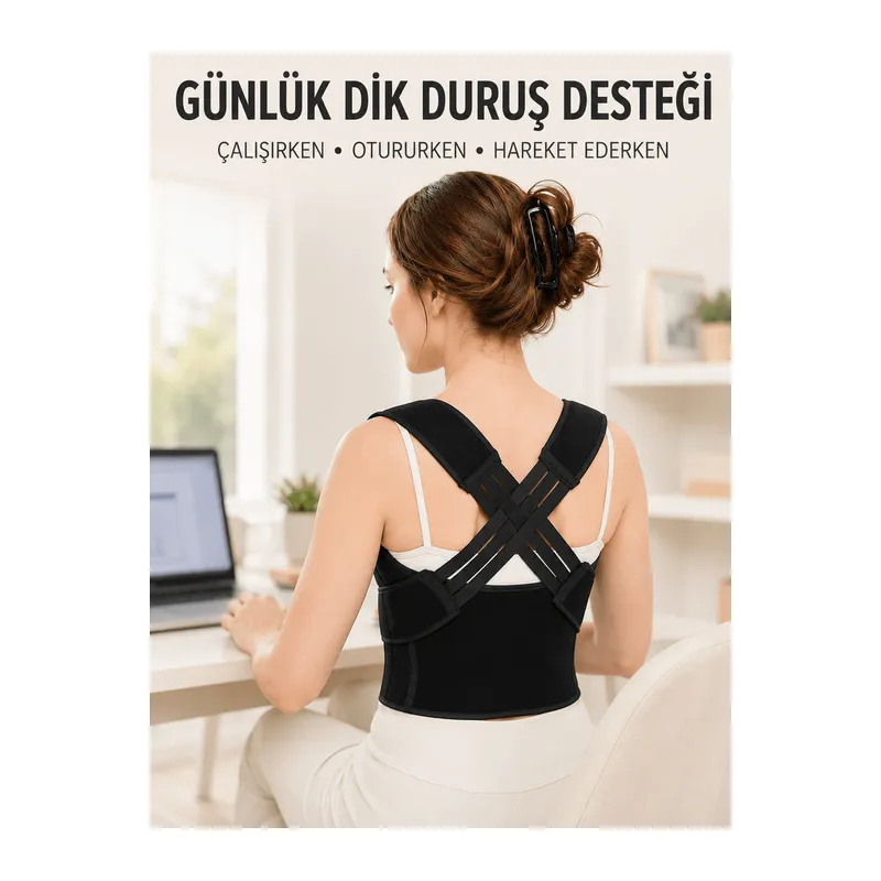 Lastikli Dik Duruş Korsesi Ayarlanabilir Sırt Omuz ve Bel Destek Korsesi