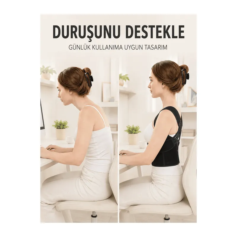 Dik Duruş ve Postür Korsesi Ayarlanabilir Çapraz Lastikli Sırt Bel Desteği