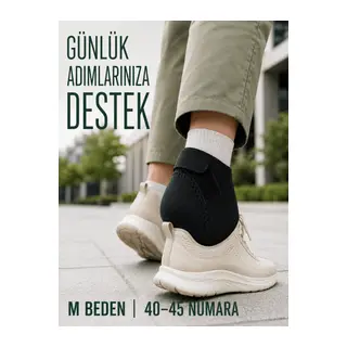 Topuk Destek Çorabı M Beden 40-45 Ayarlanabilir Cırtlı Esnek Siyah Tasarım
