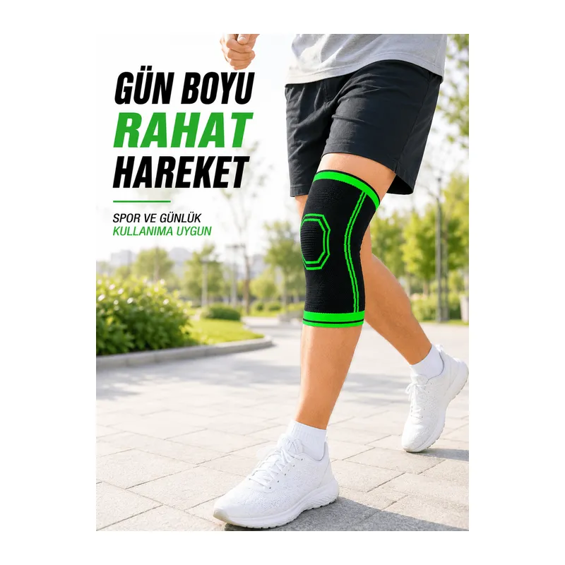 Örme Dizlik Nefes Alabilen Esnek Diz Destekleyici Spor ve Günlük Kullanım Siyah Yeşil