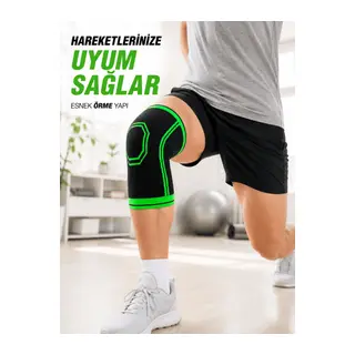 Nefes Alabilen Örme Sporcu Dizliği Esnek Yapılı Diz Destekleyici Siyah Yeşil