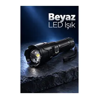 Şarjlı LED El Feneri Zoomlu Type C Şarjlı Dijital Batarya Göstergeli