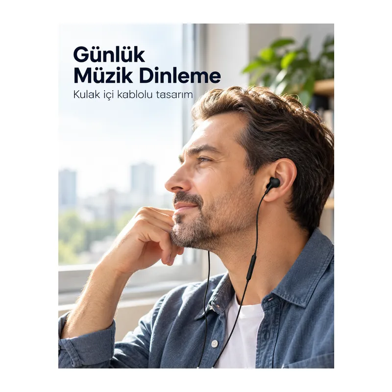 Örgü Kablo Detaylı Siyah Mikrofonlu Kulaklık