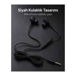 Silikon Uçlu Mikrofonlu Siyah Kablolu Kulak İçi Kulaklık