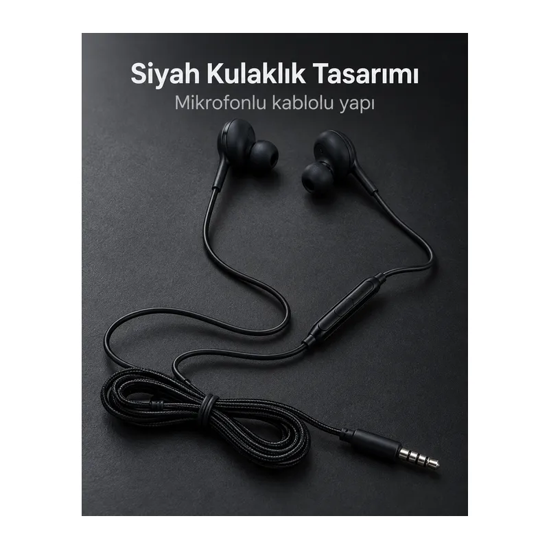 Silikon Uçlu Mikrofonlu Siyah Kablolu Kulak İçi Kulaklık