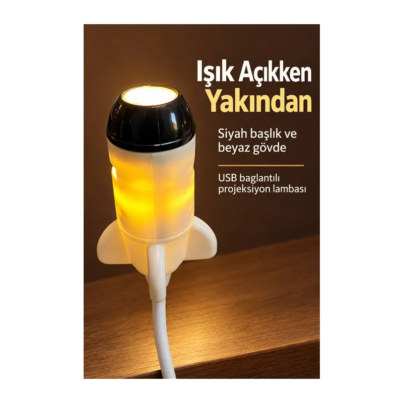 USB Projeksiyon Lambası Değiştirilebilir Desen Kartlı Roket Tasarımlı