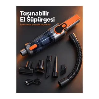 Esnek Hortum ve Farklı Temizlik Uçları ile Ev ve Araç İçin El Süpürgesi