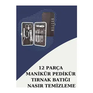 12 Parça Paslanmaz Çelik Kompakt ve Taşınabilir Manikür Makası Tırnak Makası