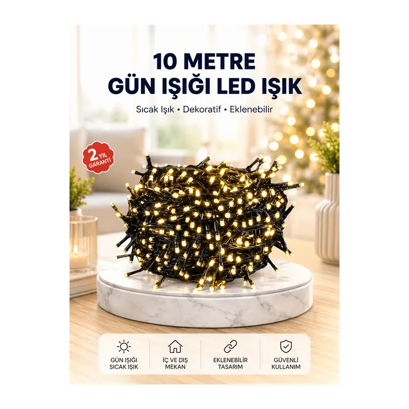 Uzun Ömürlü LED Teknolojili 10 Metre Şık Işıklı Süsleme Seti
