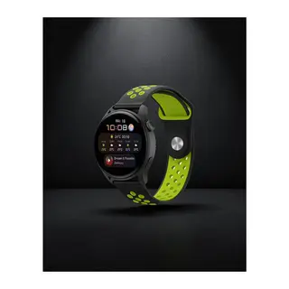 Samsung Watch 20mm Spor Delikli Kordon - Siyah-Yeşil