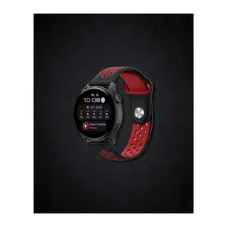 Samsung Watch 20mm Spor Delikli Kordon - Siyah-kırmızı