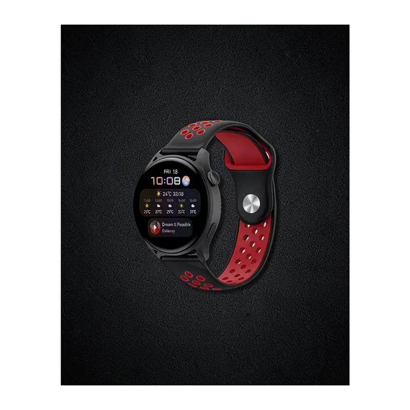 Samsung Watch 20mm Spor Delikli Kordon - Siyah-kırmızı